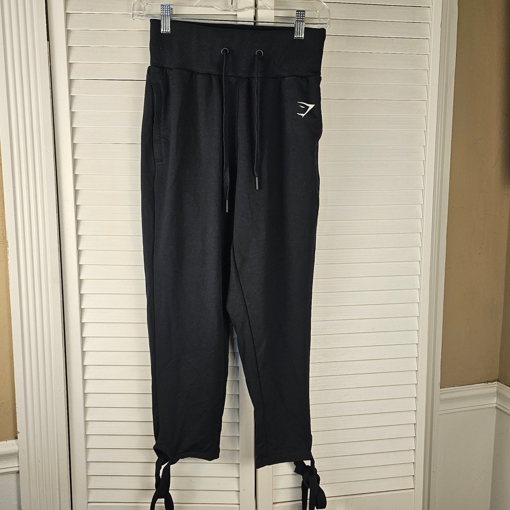 Gymshark Womens Black Ark Cropped High‎ Rise Ankle Tie Sweatpants Small